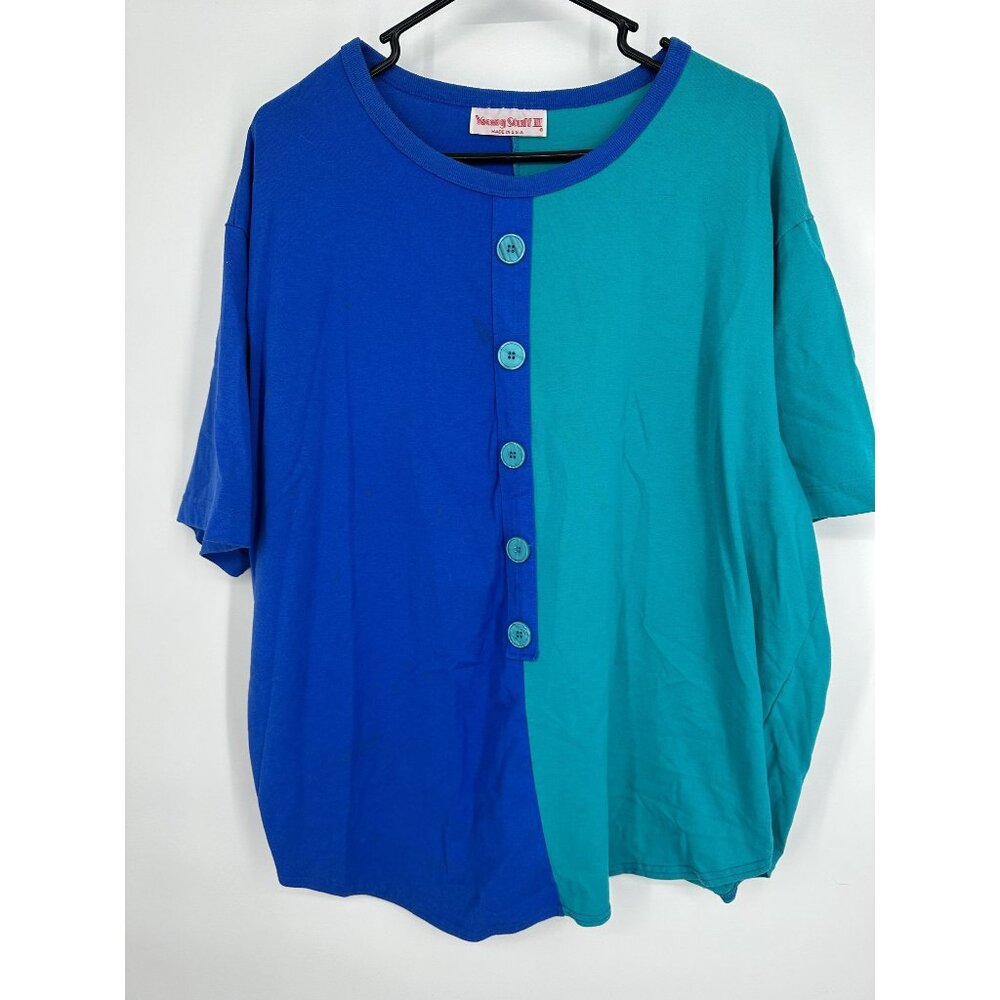 Young‎ Stuff Women's Plus Size Vintage Blue and teal colorblock Top Size 3XL